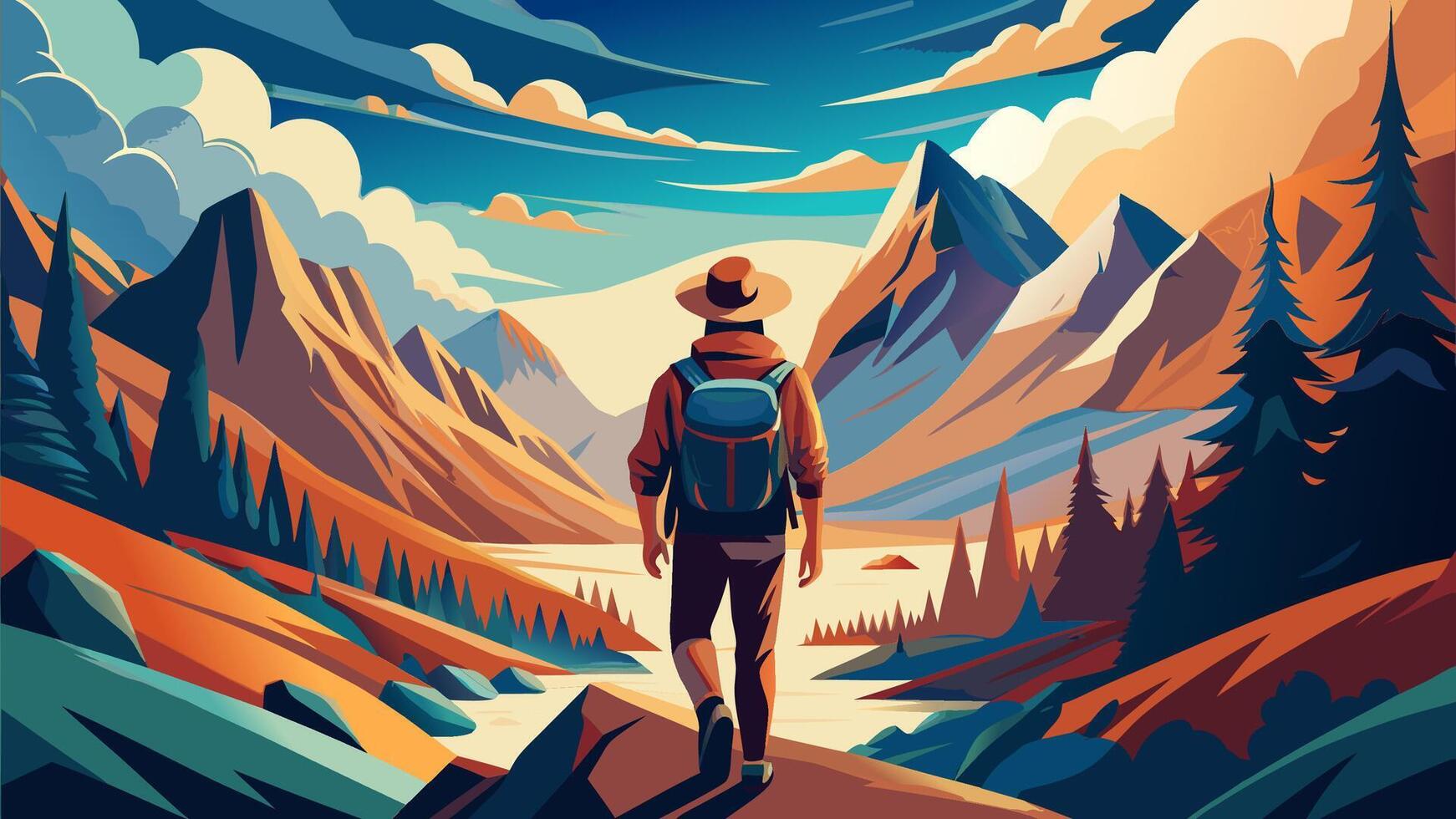 Journey Through the Mountains with a Backpack vector