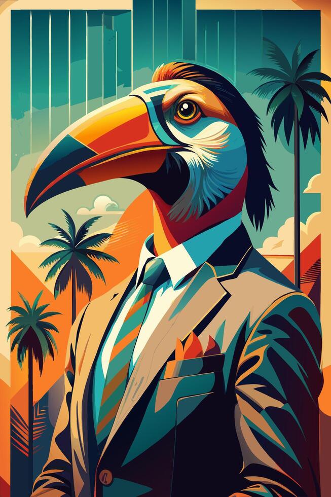 Urban Jungle with a Stylish Toucan in a Suit vector