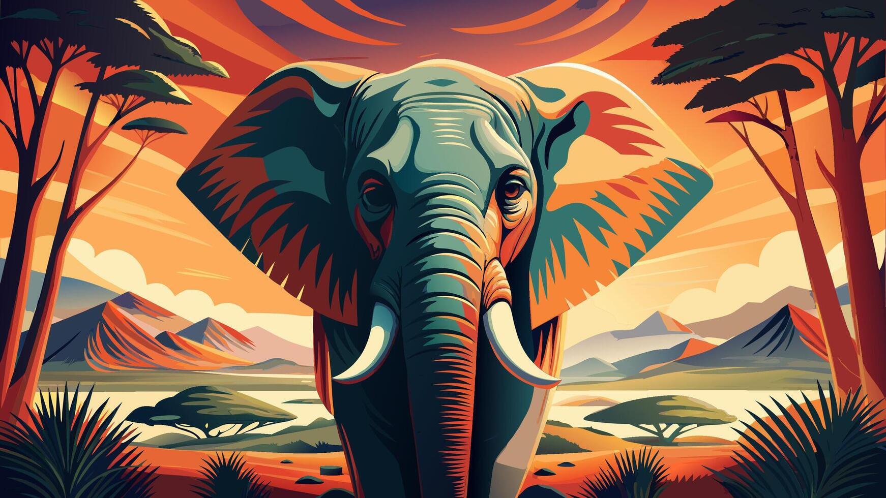 Majestic Elephant Standing Tall in the Heart of the African Savannah at Sunset vector