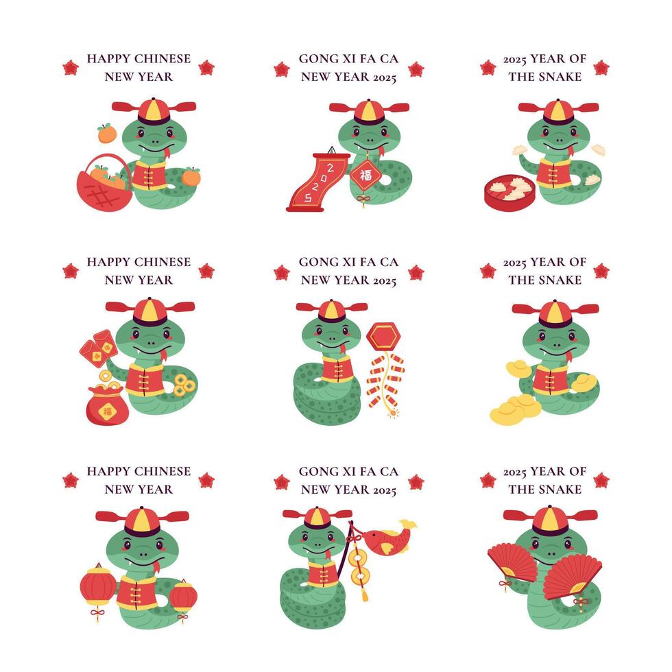 2025 Chinese New Year Snake Illustration Pack with Text vector