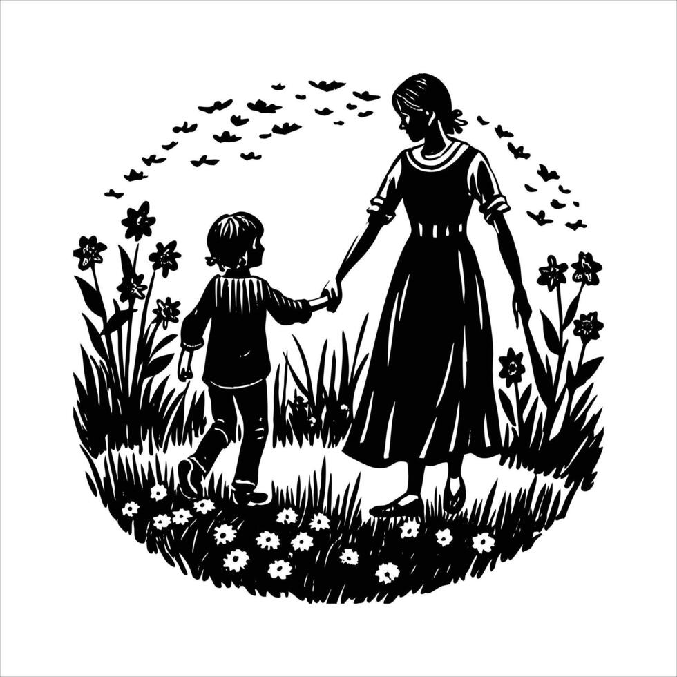 Mother Holding Child Hand vector