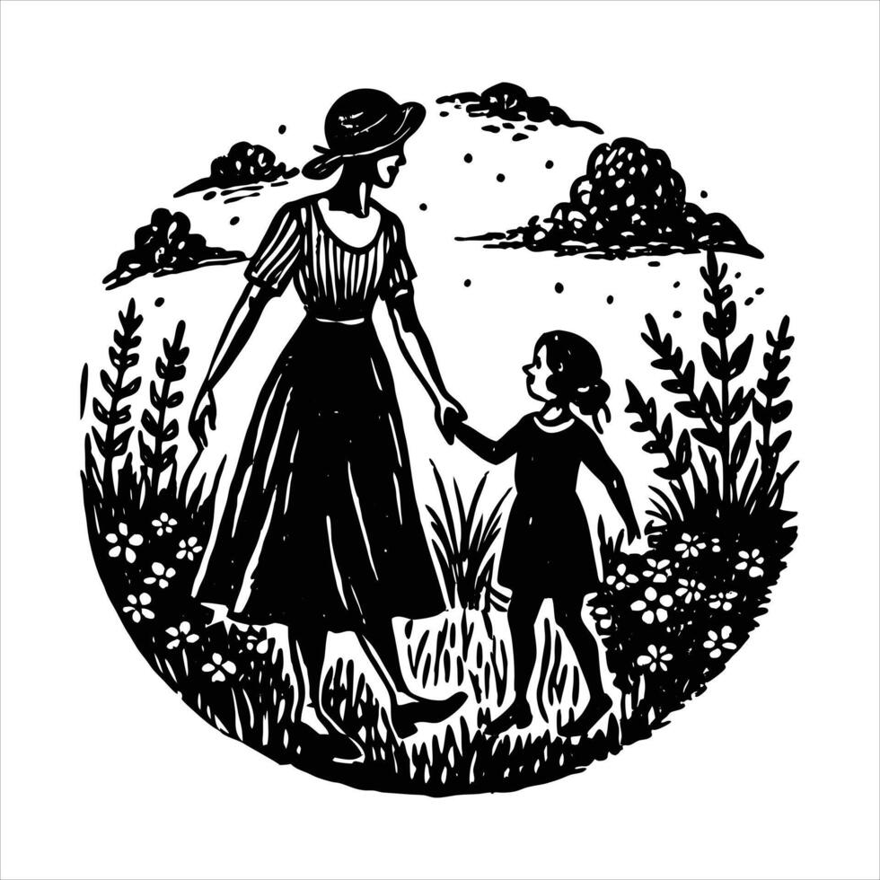 Mother Holding Child Hand vector