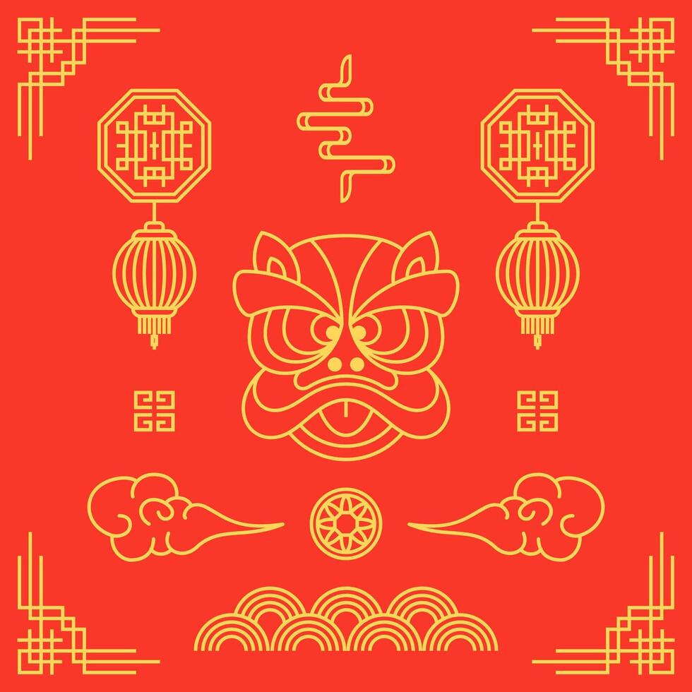 Set Of Gold Decorative Elements for Chinese New Year Theme vector