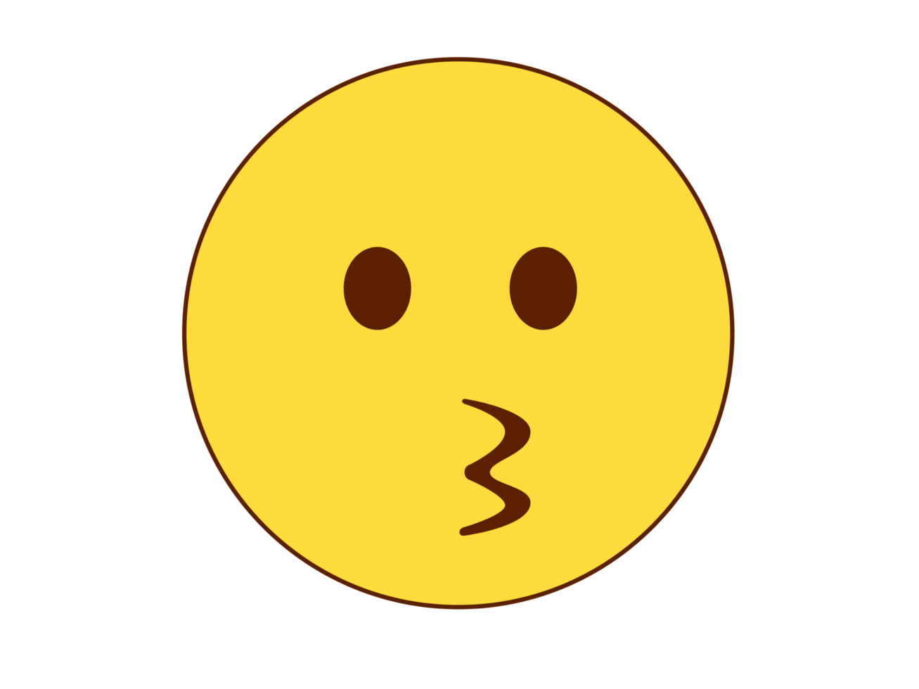 Yellow face with simple kissing face flat icon, open eyes and puckered lips giving a kiss png