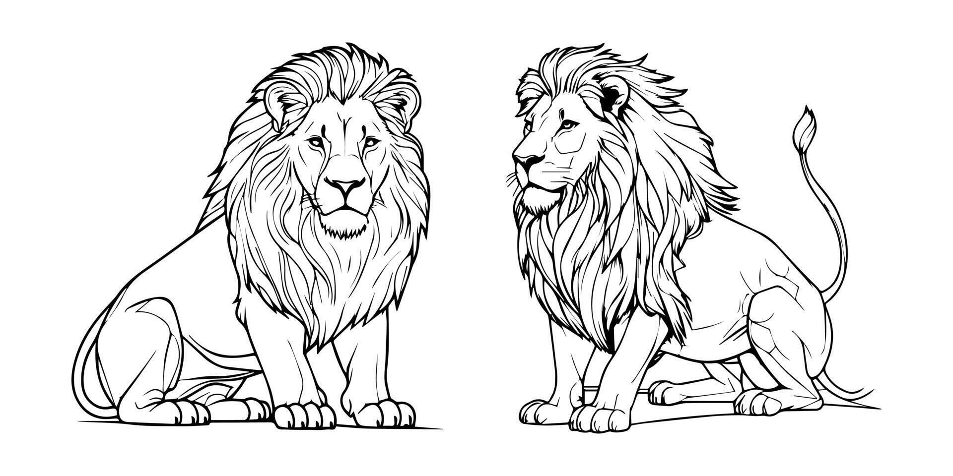 Set of lion coloring page vector