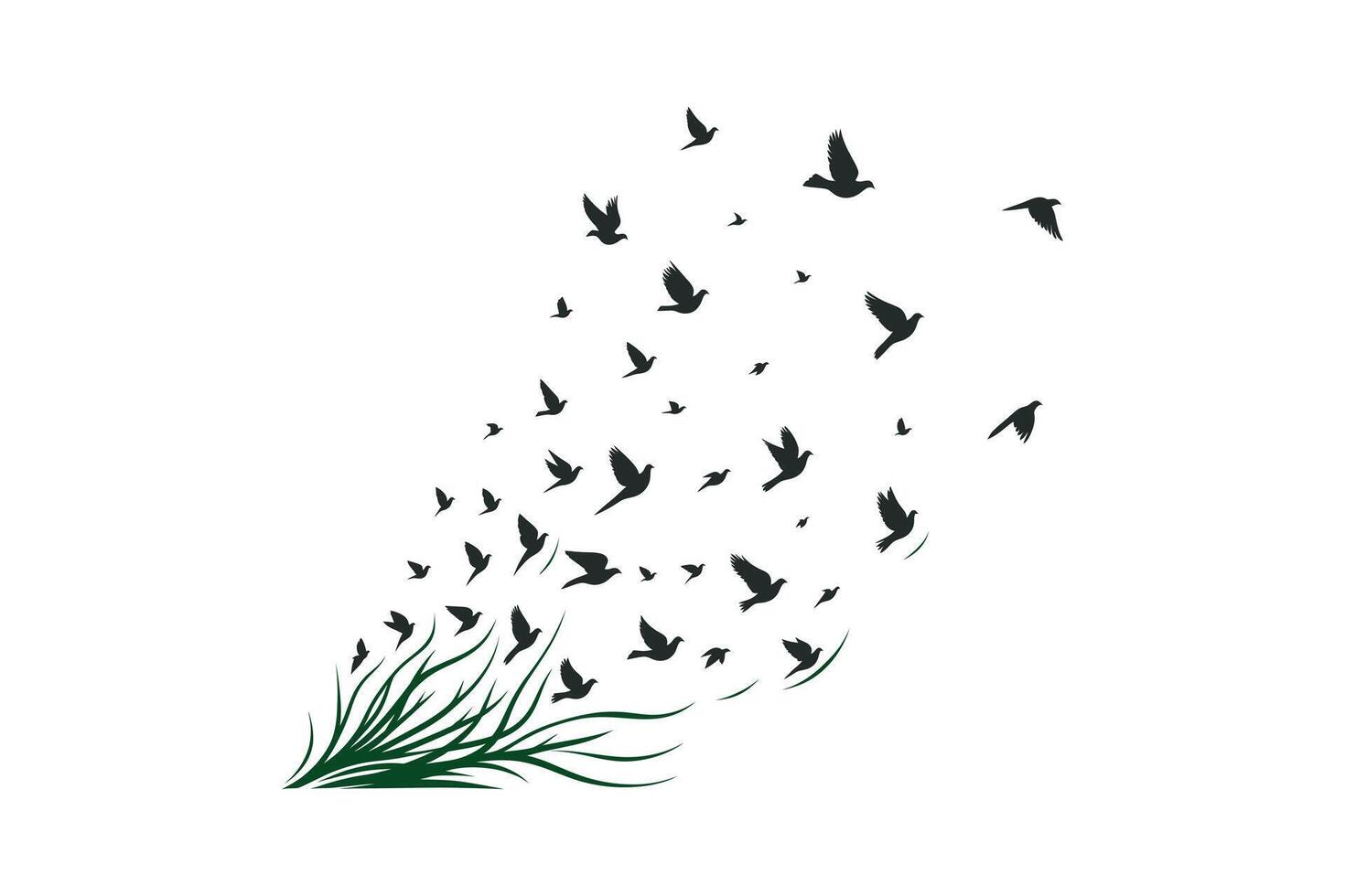 Birds Flying Out from Leaves Illustration Symbolizing Growth and Freedom vector