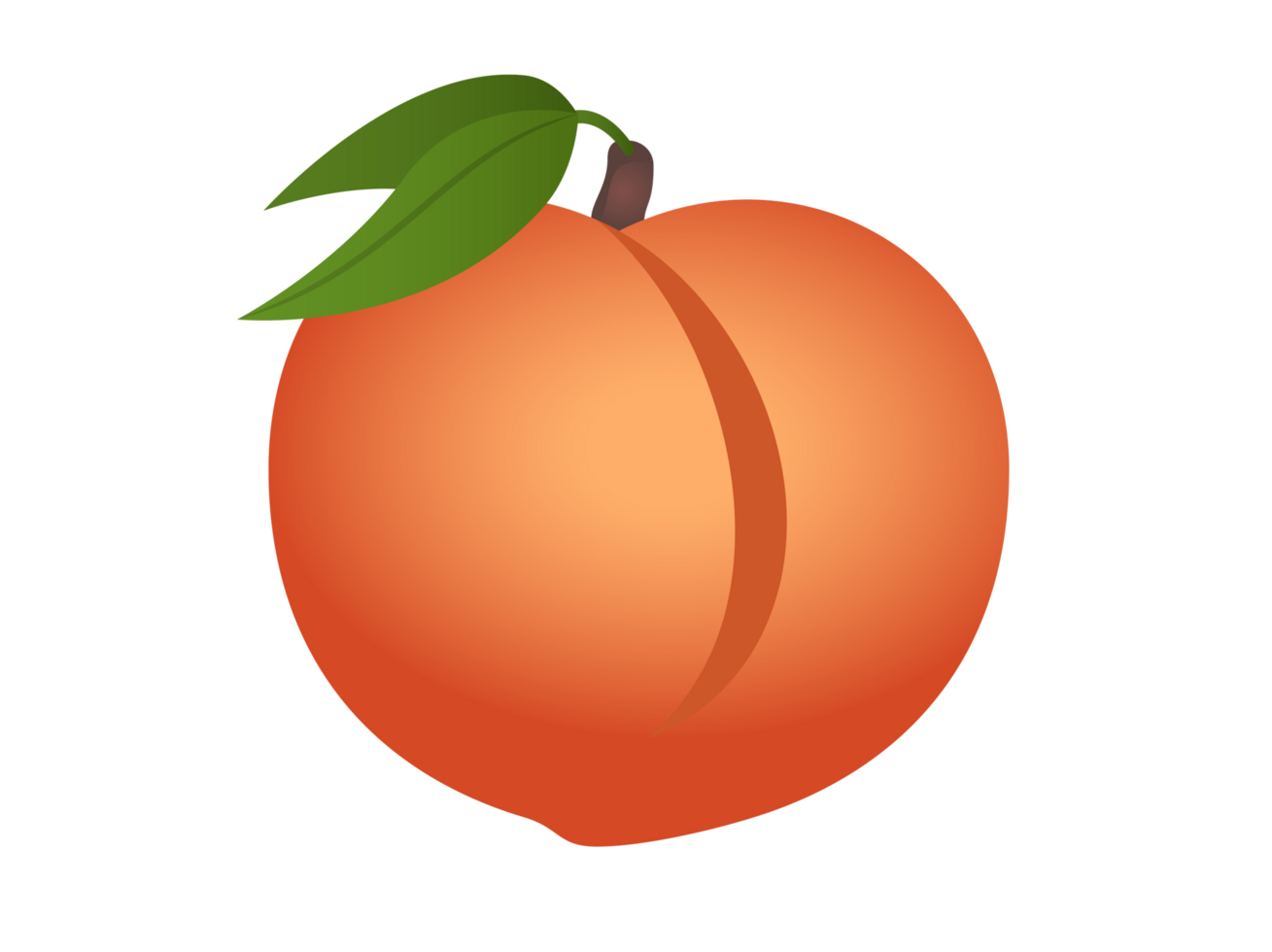 Fleshy, pinkish orange fruit of fuzzy peach icon with green leaves and stem png
