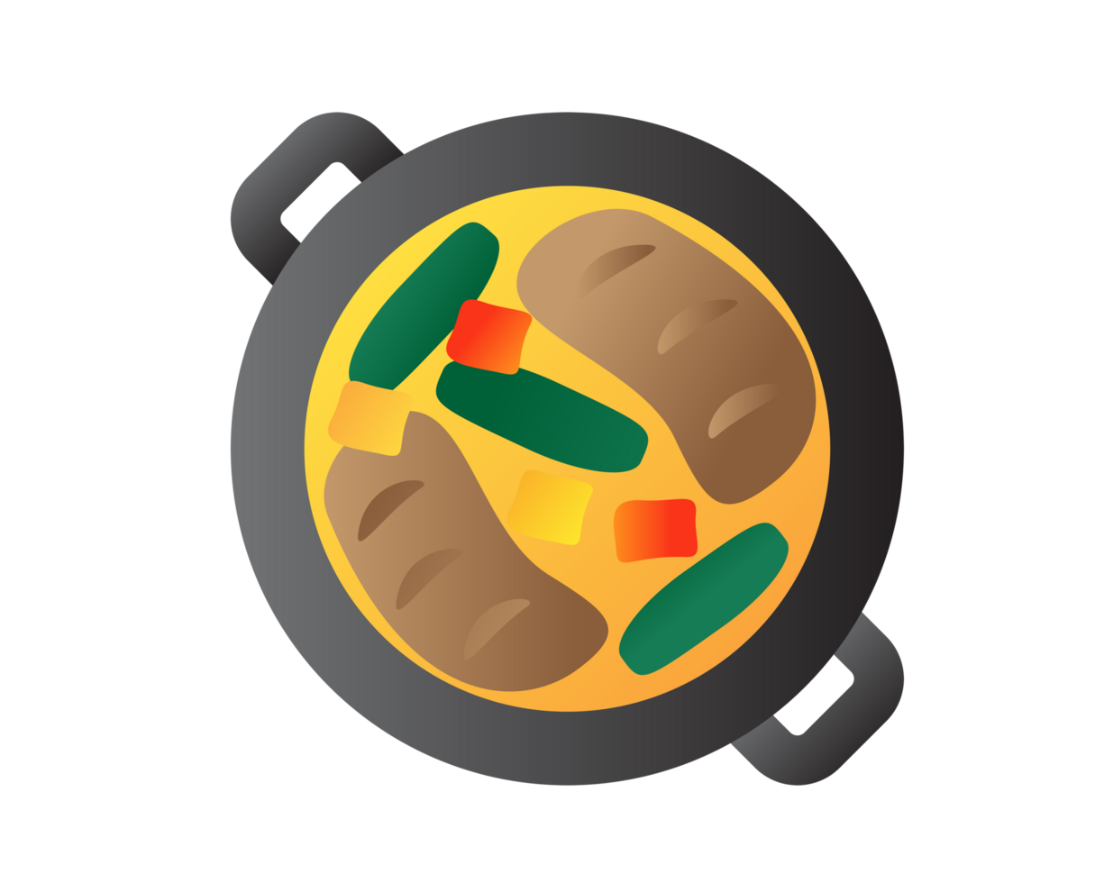 Gradient hotpot of yellow curry vegetable, meat bowl icon png