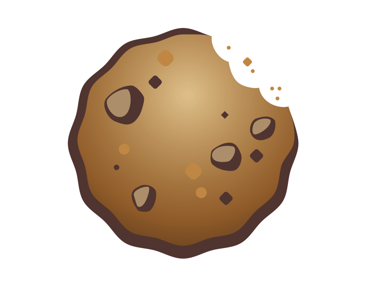 Isolated golden brown chocolate chip cookie, biscuit icon png