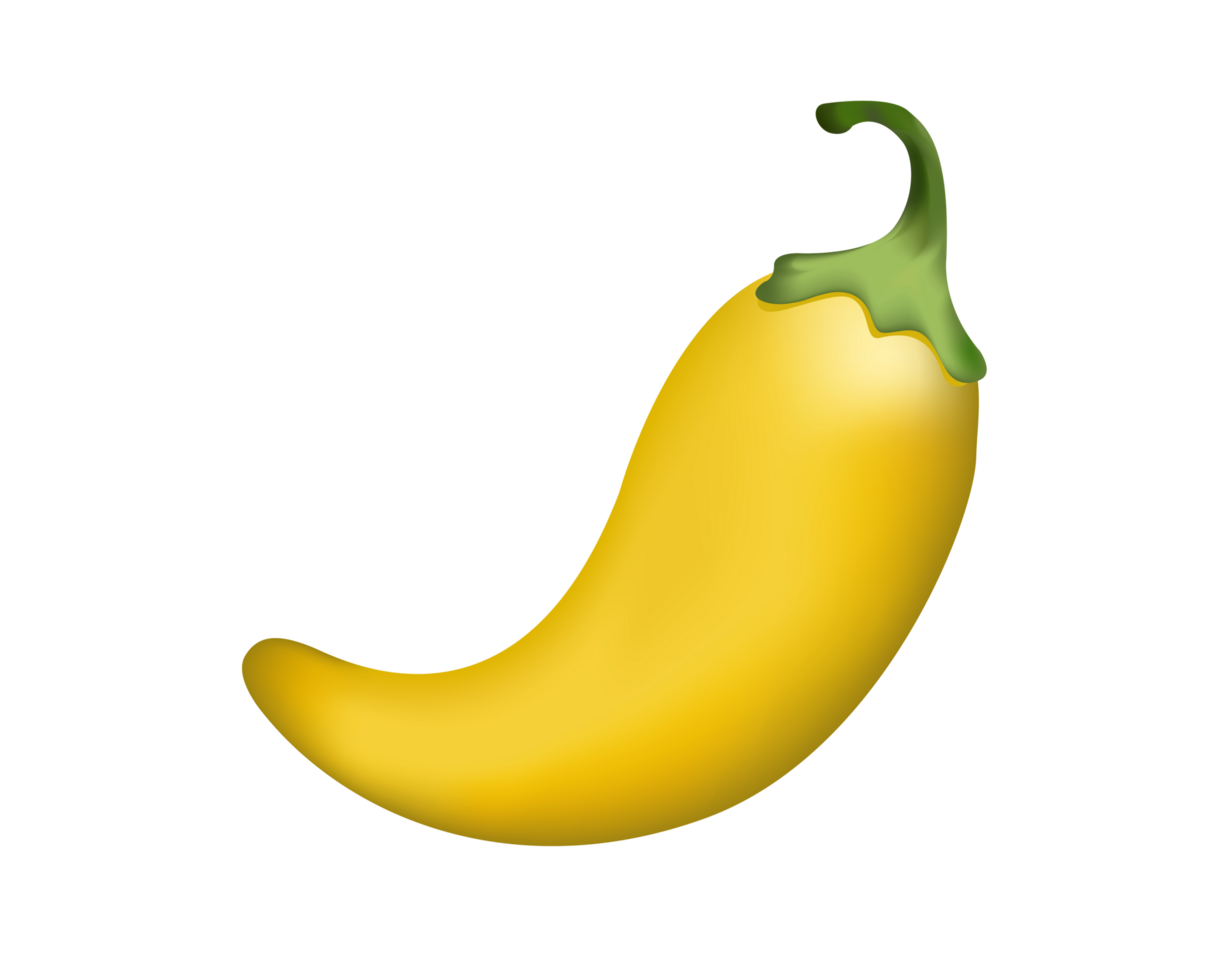 Yellow curled Mexican chili pepper icon with green stem png