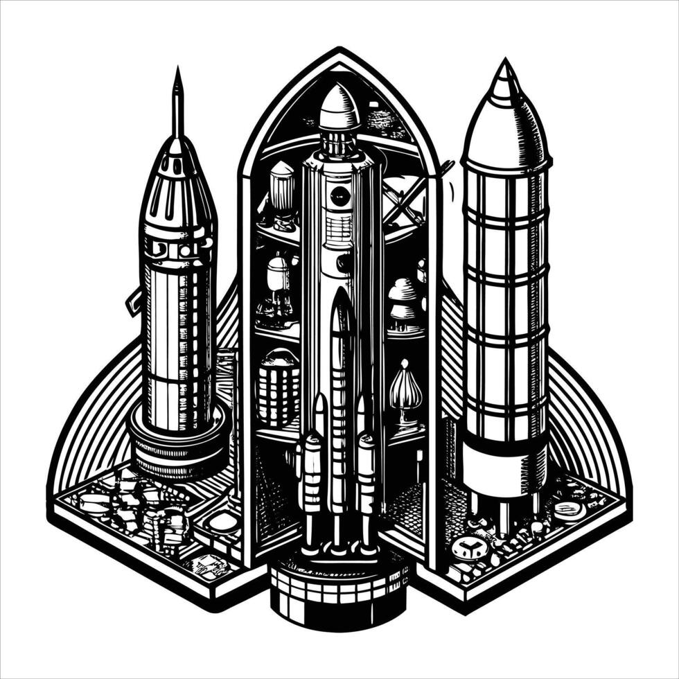 Cross section of a rocket combustion chamber vector