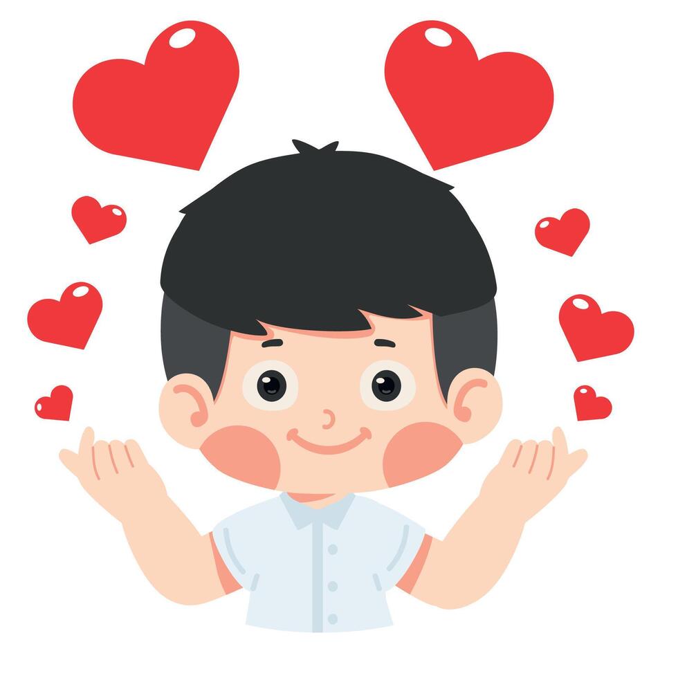 kid boy showing a mini heart love gesture vector