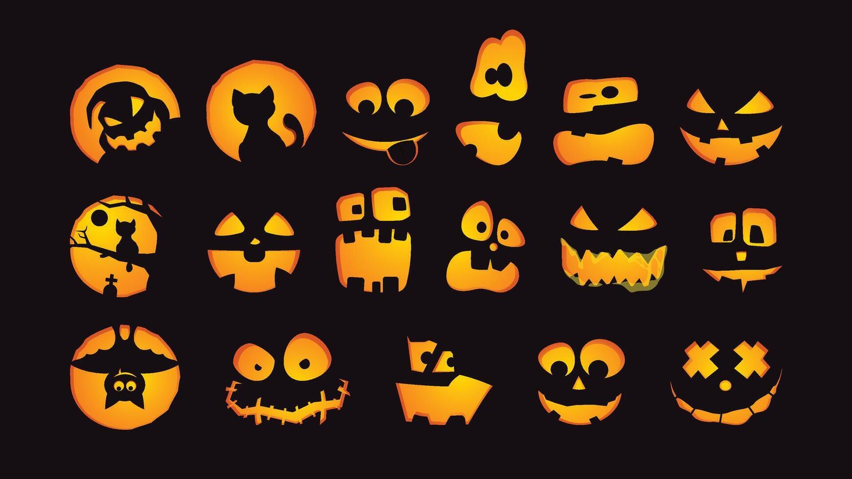 halloween theme various faces in big set vector
