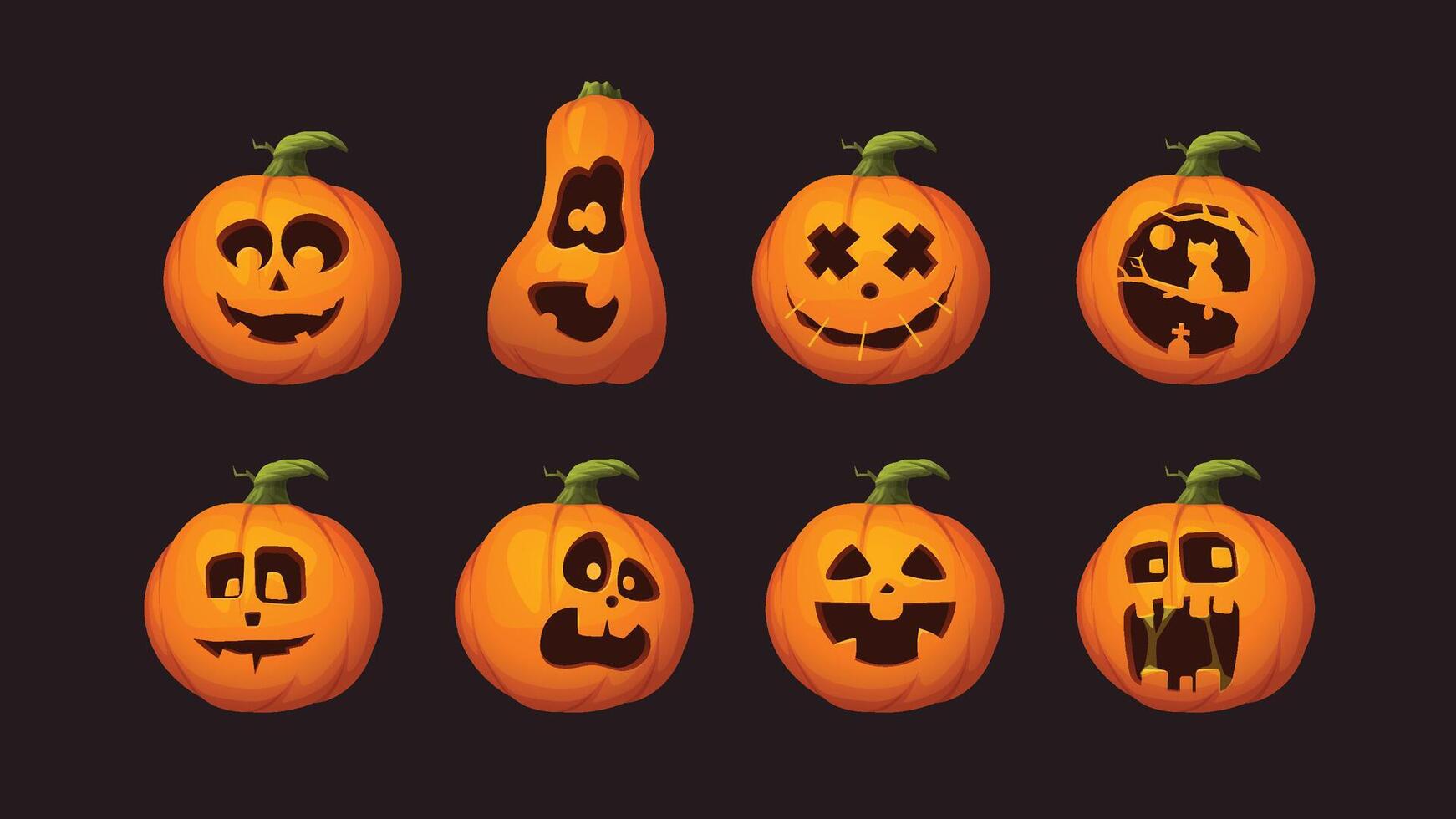 big halloween set of isolated various pumpkins vector