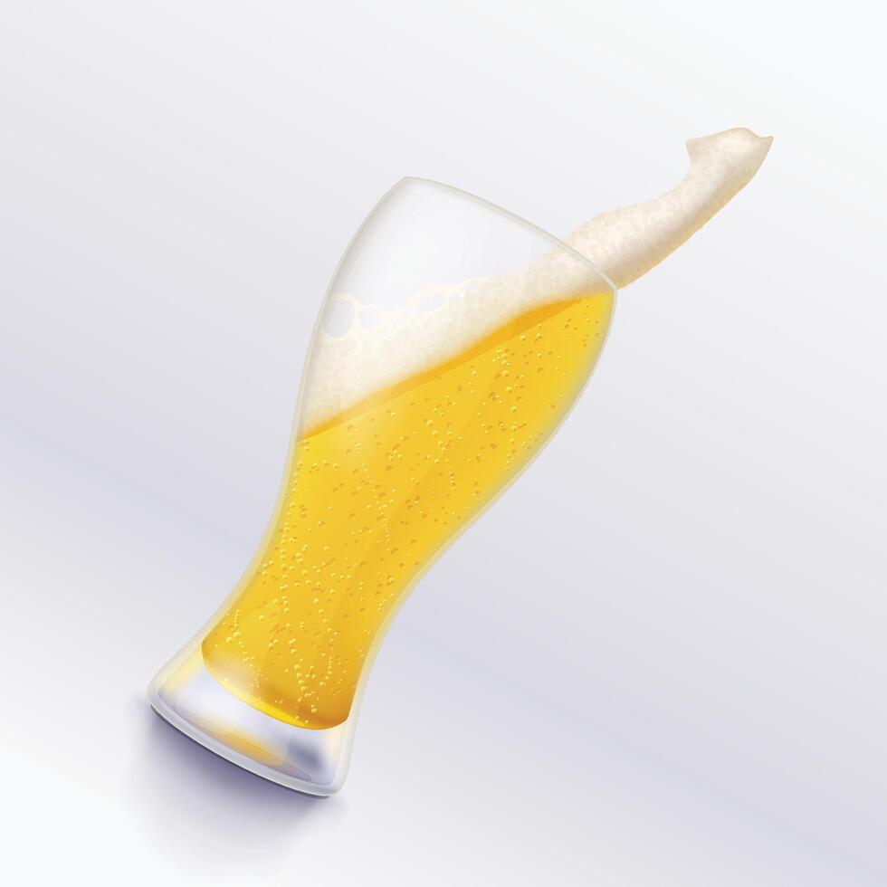 beer glass with splashed foam on white vector