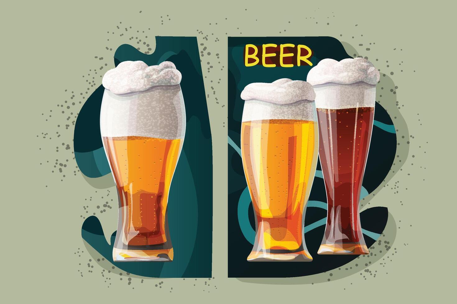 a various beer glasses in realistic design vector