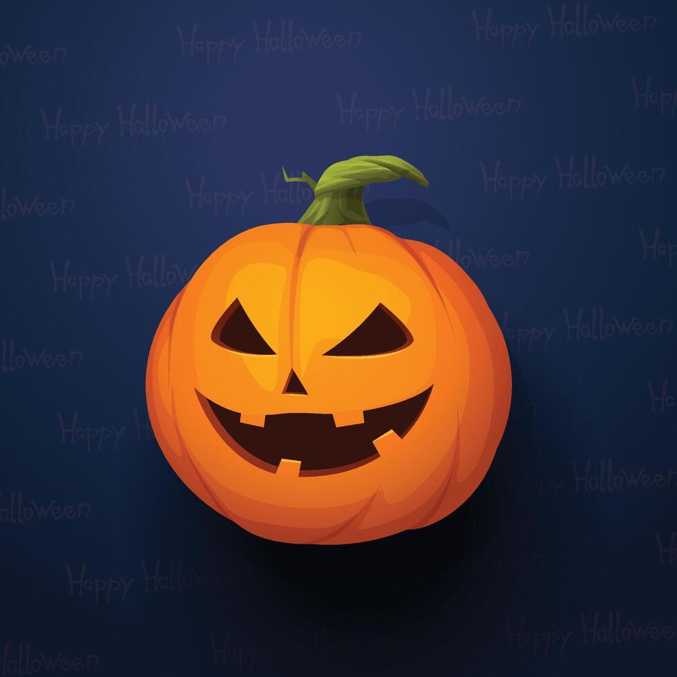 halloween pumpkin with shadow on blue back vector