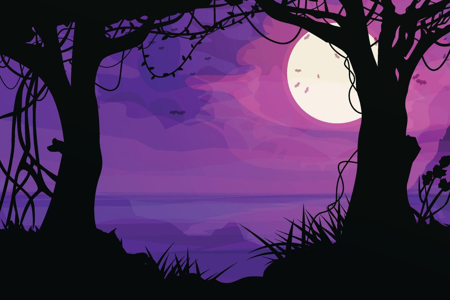 a dark halloween purple night full moon vector