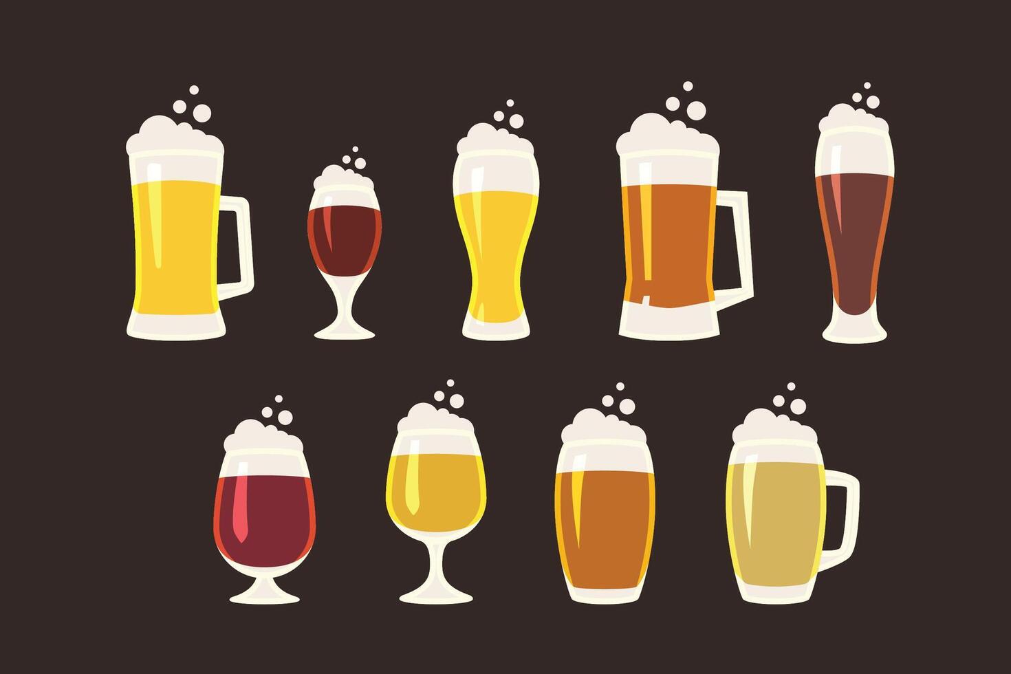beer glasses in flat design in set vector