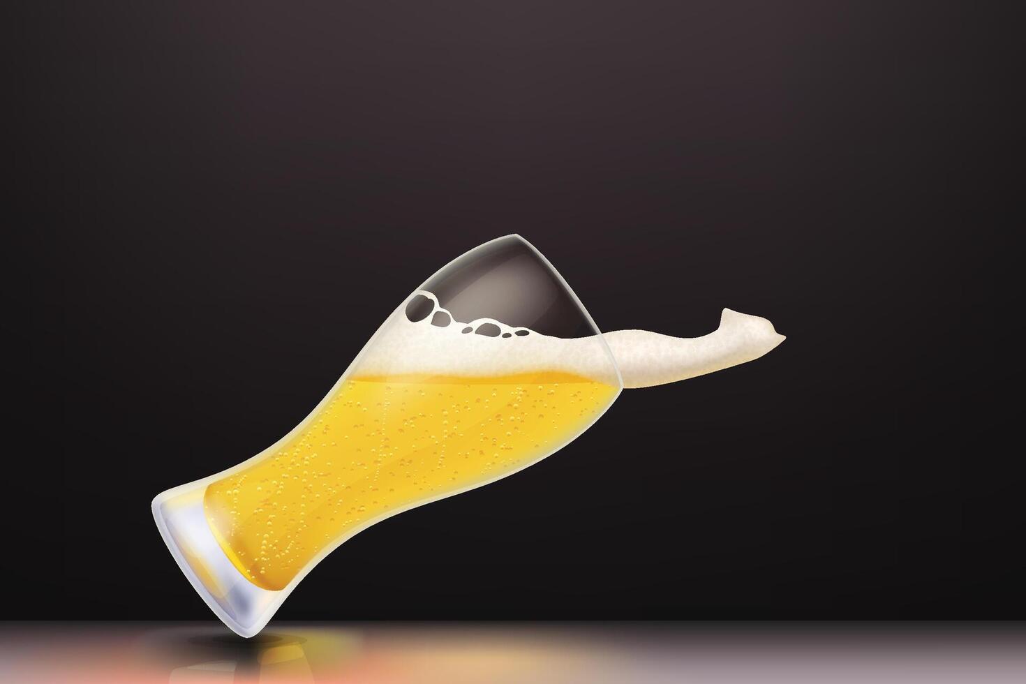 tilt beer glass lager on dark back vector