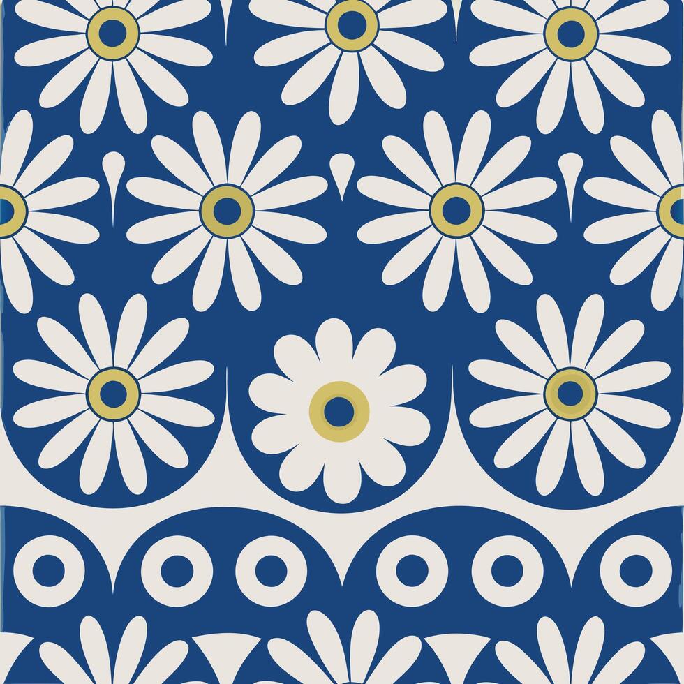 Cheerful Daisy Pattern with Bright Green Background vector