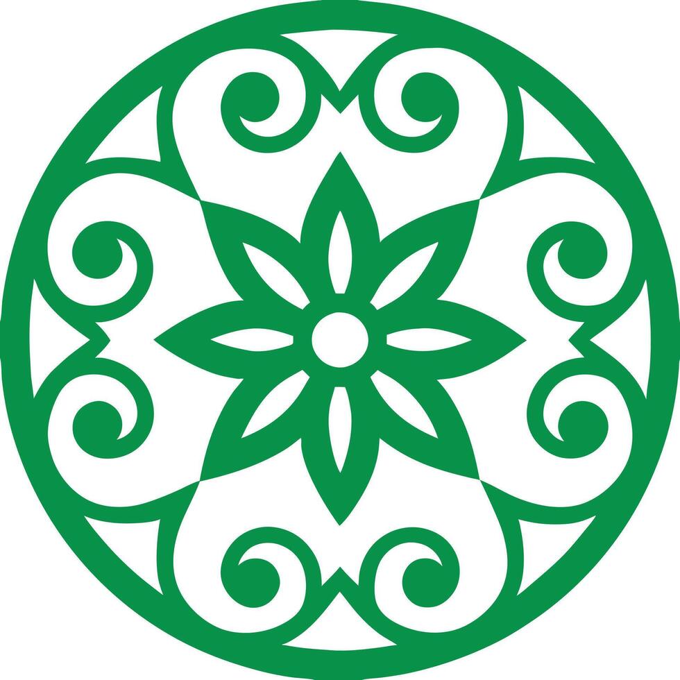 Circular Red Ornament with Intricate Scrollwork Design vector