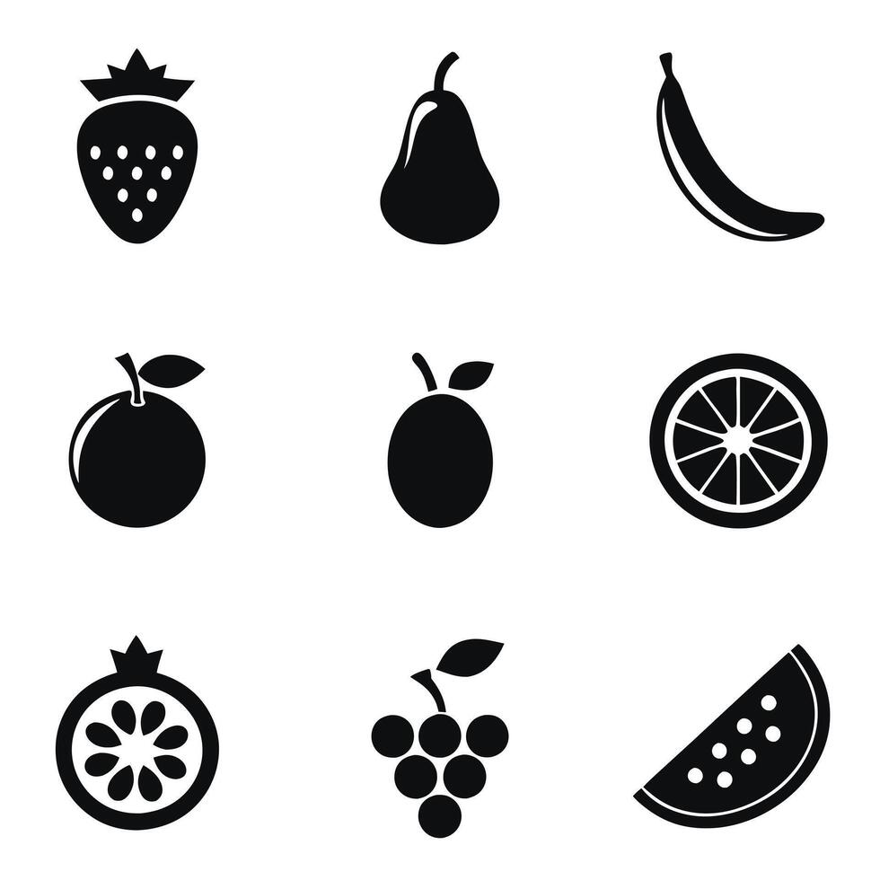 Abstract Black and White Fruit Silhouettes in Minimalist Icon Design vector