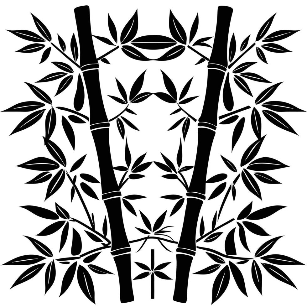 Hand-Drawn Bamboo Silhouette in Monochrome Illustration vector