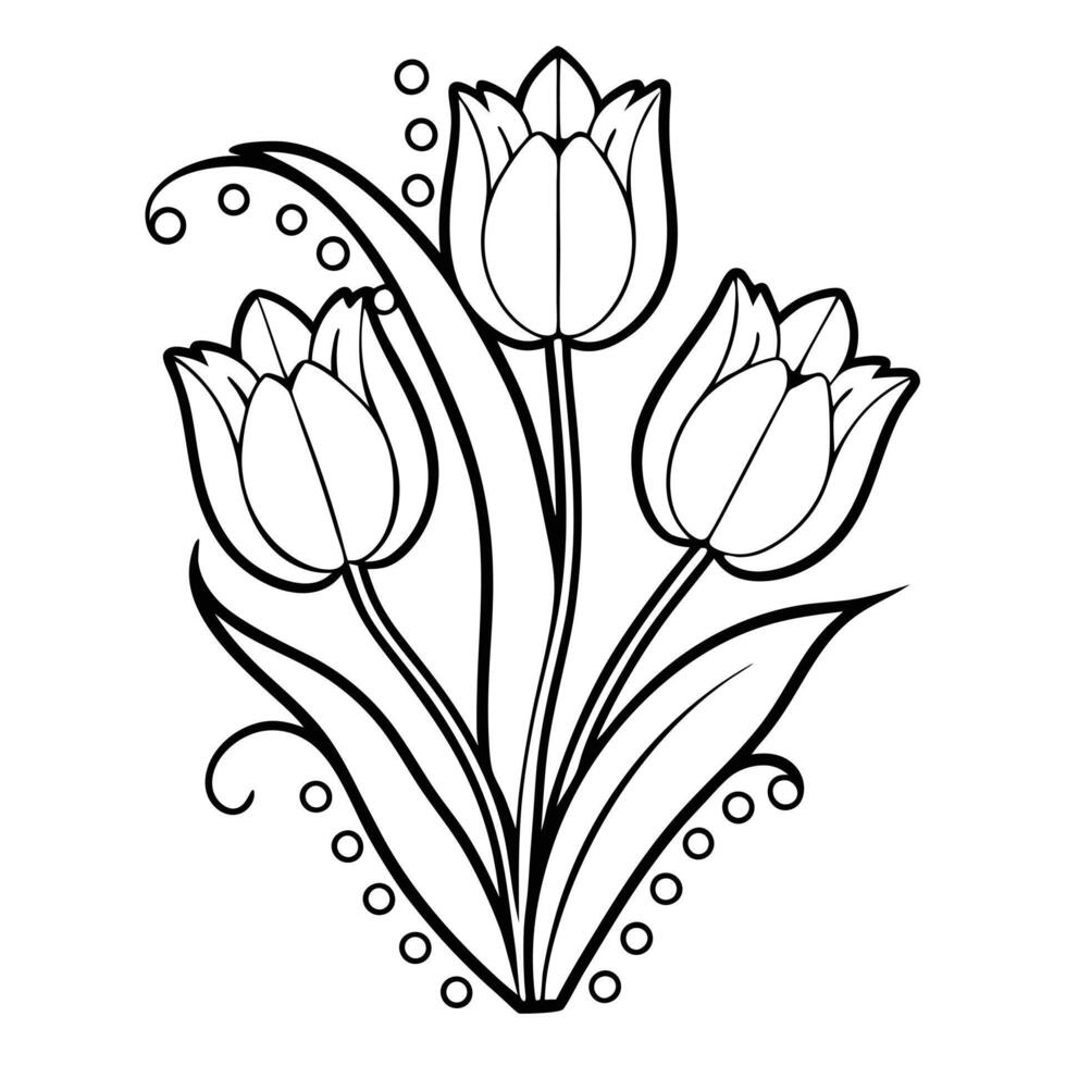 Artistic Botanical Illustration of Tulips with Black and White Silhouette vector