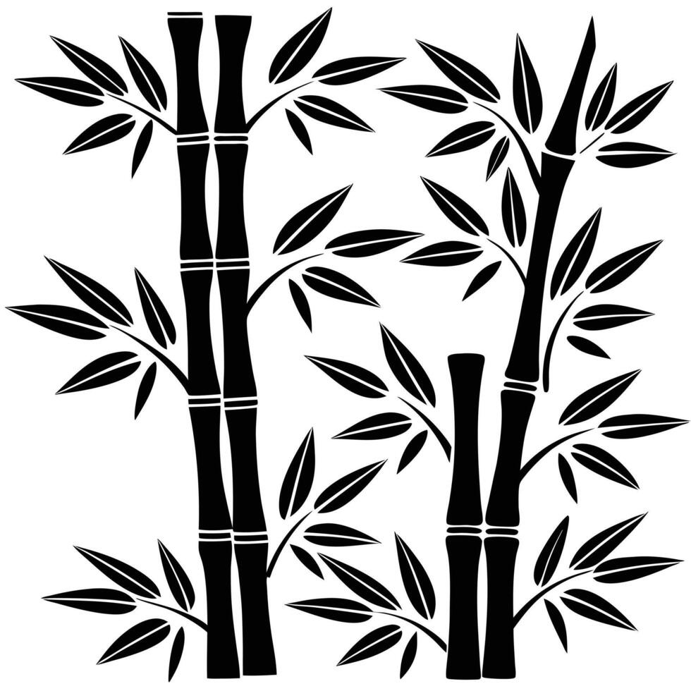 Black and White Botanical Illustration of Bamboo Silhouette vector