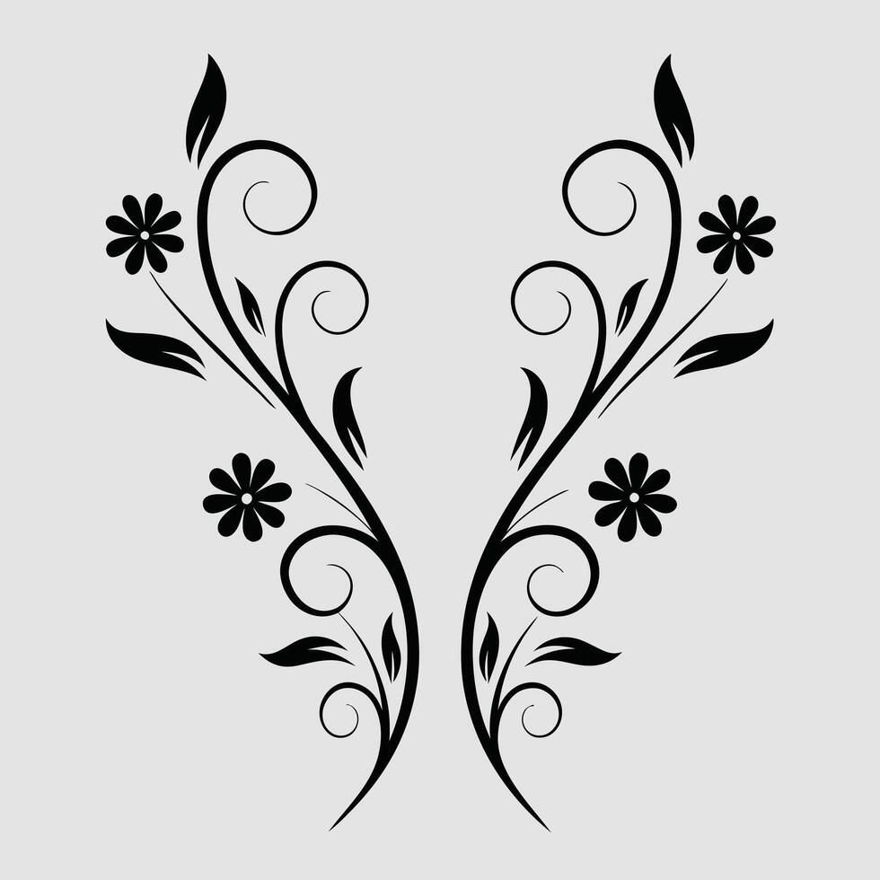 Black and White Floral Design with Elegant Swirling Stems vector