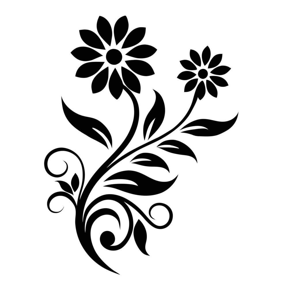 Black and White Floral Silhouette with Elegant Flower Design vector