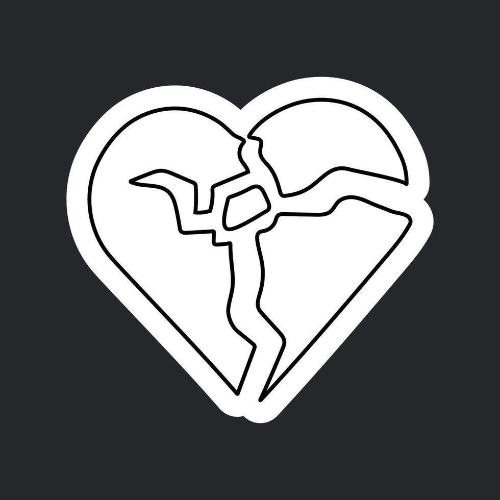 Stickers featuring a one line drawing of a broken heart symbol vector