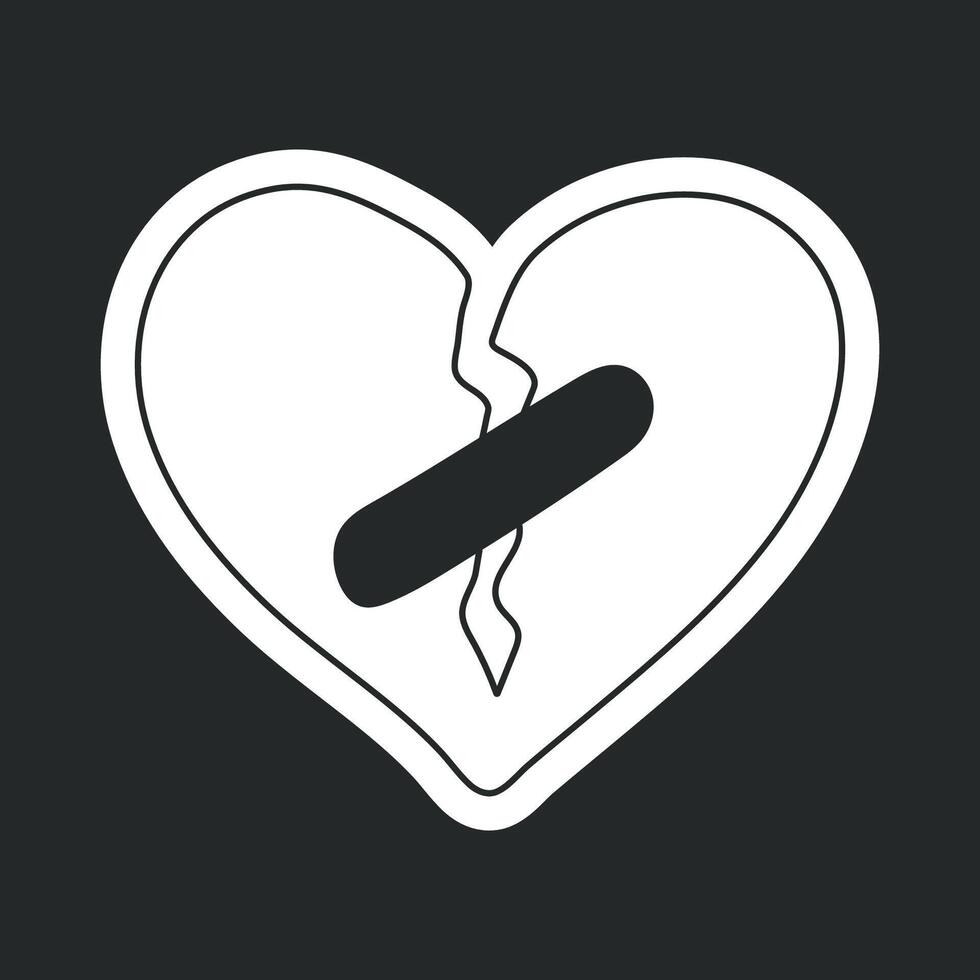 Stickers featuring a one line drawing of a broken heart symbol vector