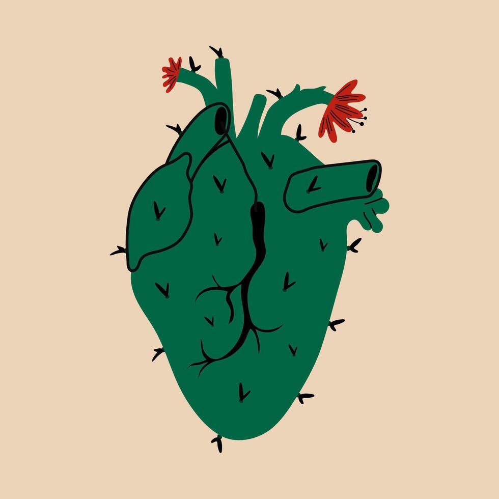 Cactus in the shape of a heart. Anti Valentine's day concept. vector
