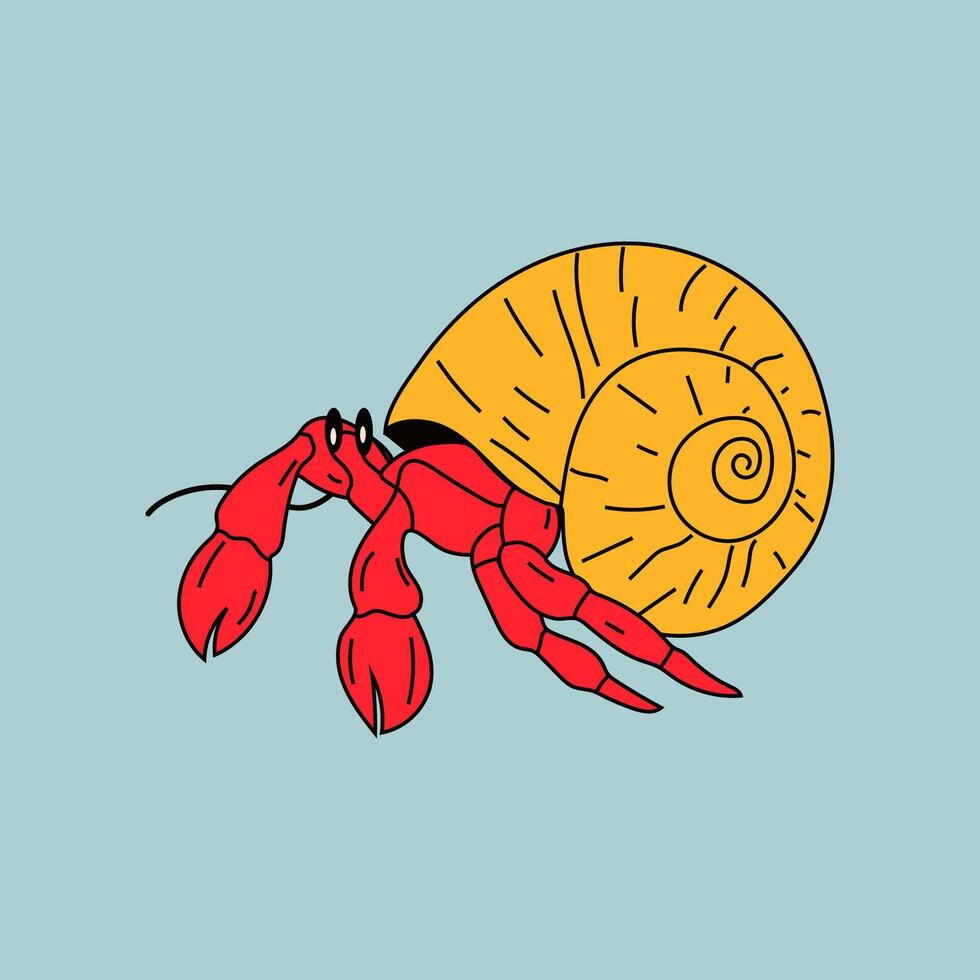 A hermit crab. Seafood shop logo, sign board, restaurant menu, fish market, banner, poster design template. Flat design vector