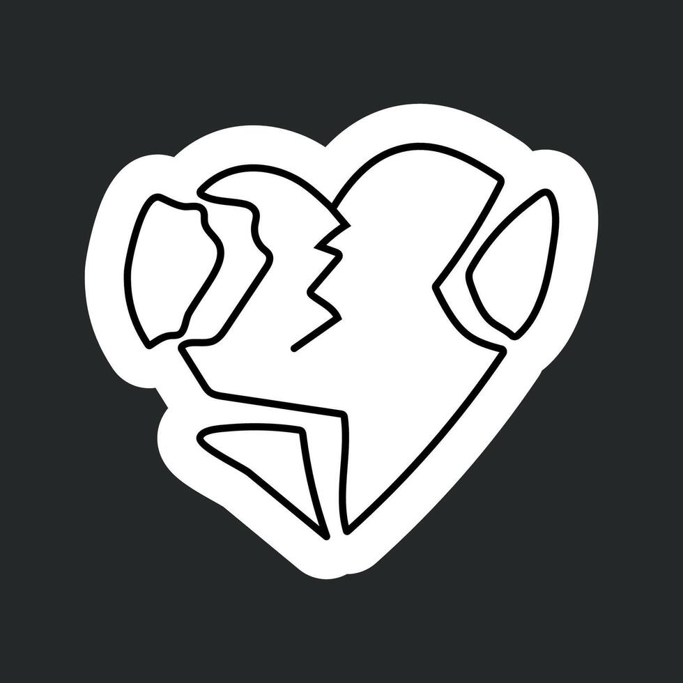 Stickers featuring a one line drawing of a broken heart symbol vector