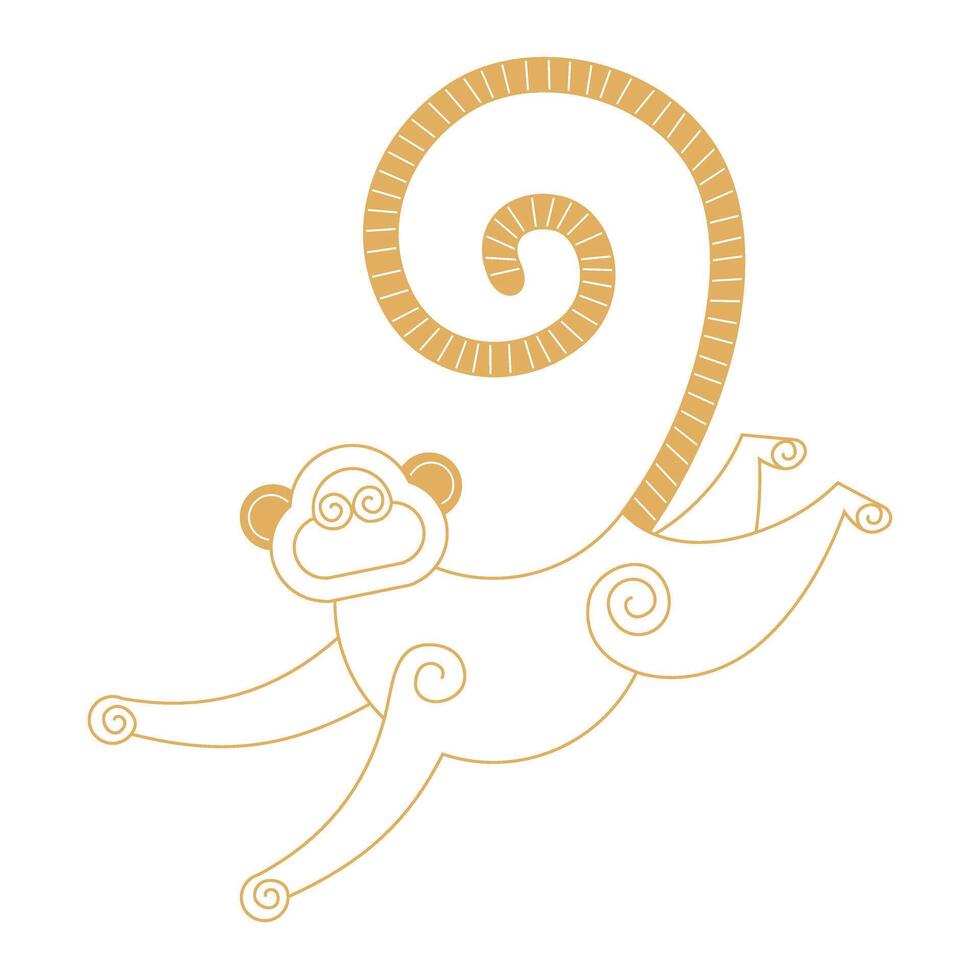 Trending chinese new year horoscope animal monkey horoscope icons gold. Chinese zodiac calendar logo, Asian lunar astrological signs. Linear simple minimalistic locational style. vector
