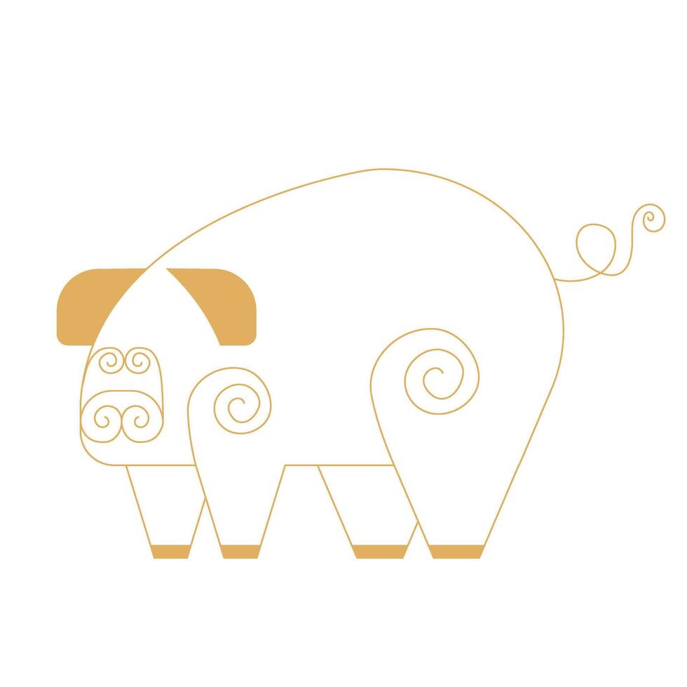 Trending chinese new year horoscope animal animal pig icons gold. Chinese zodiac calendar logo, Asian lunar astrological signs. Linear simple minimalistic locational style. vector