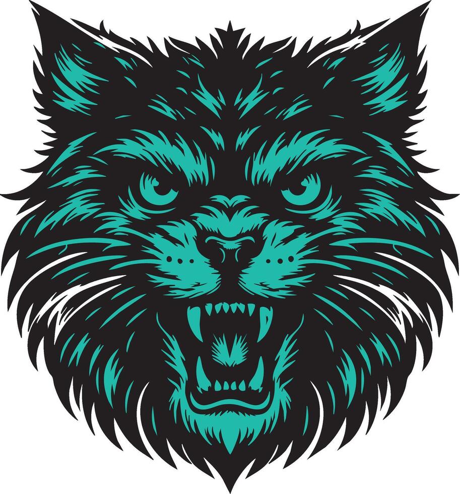 Snarling Wild Cat in Aggressive Pose vector