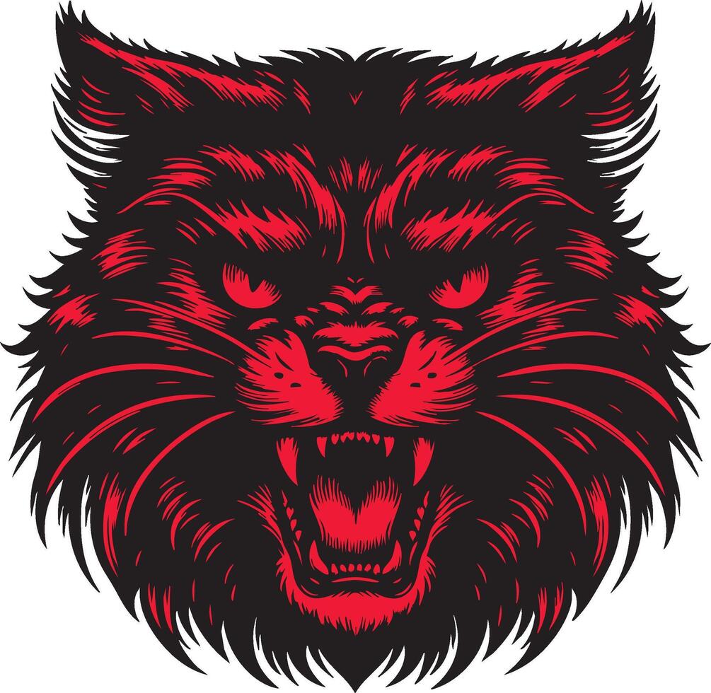 Ferocious Cat Head Illustration with Angry Expression vector