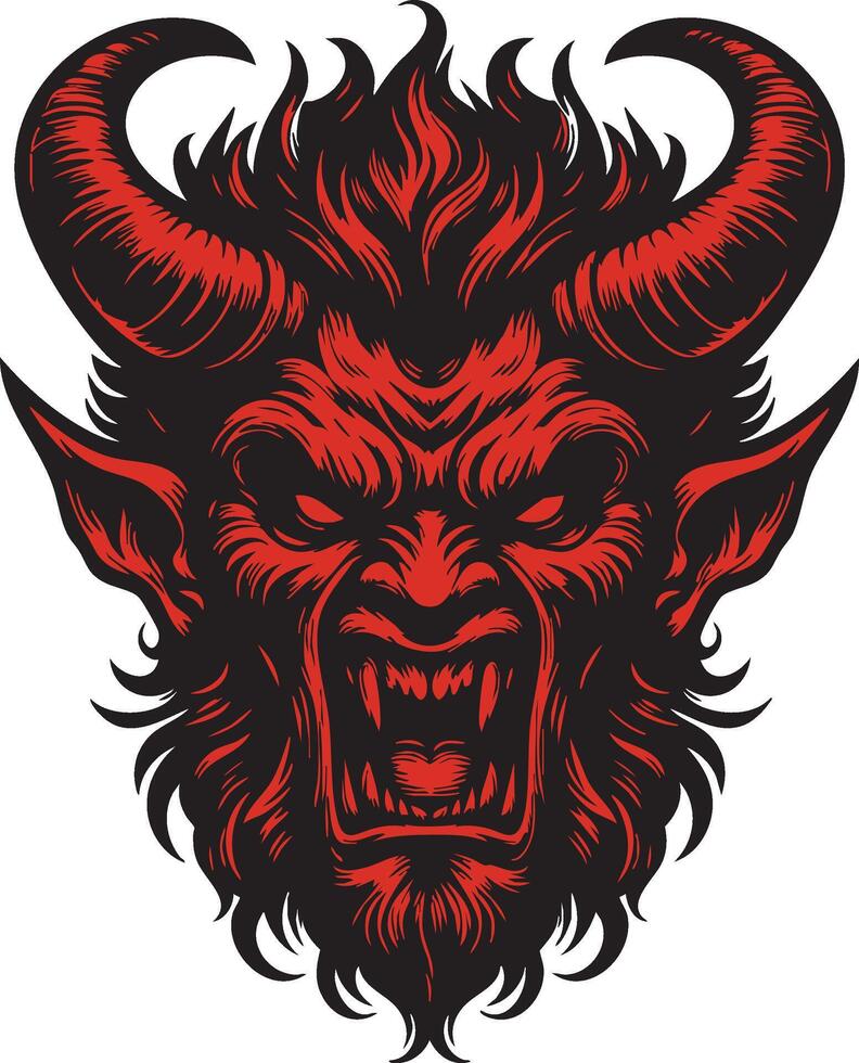Ferocious Devil Head Illustration with Menacing Expression vector