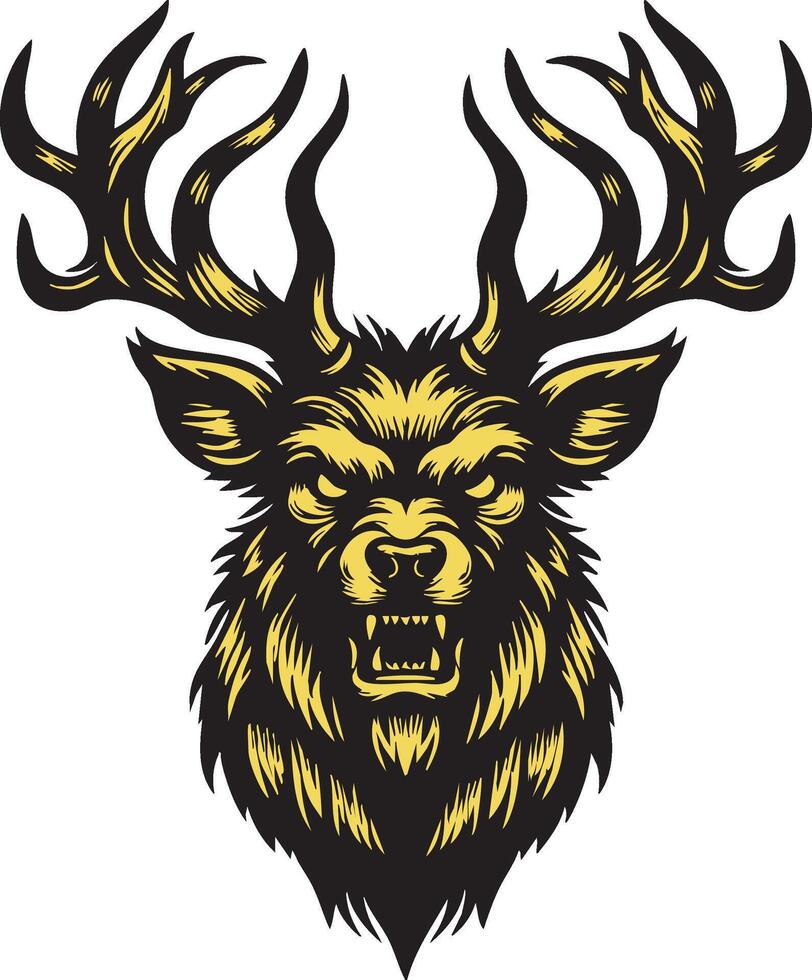 Wild Deer Illustration Highlighting Aggressive Features vector