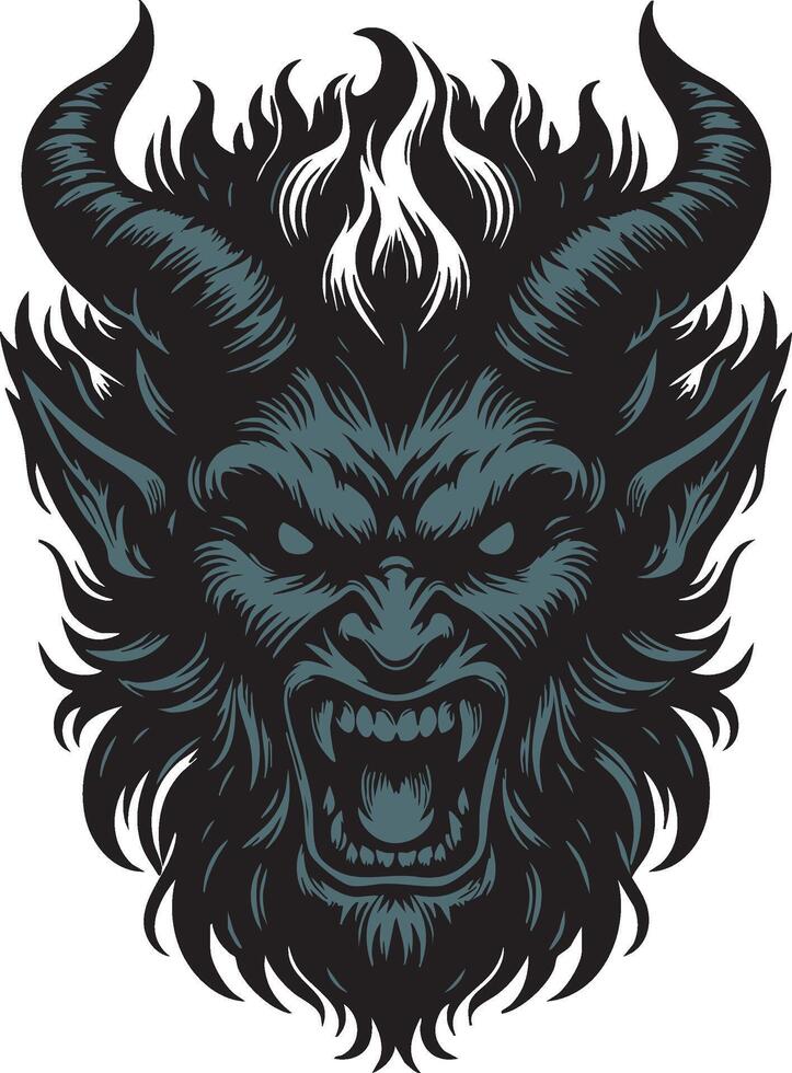 Artistic Rendering of a Snarling Demonic Face vector