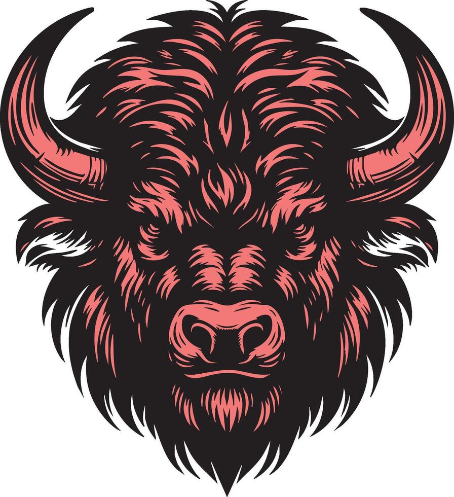 Ferocious Bison Head with Angry Expression vector