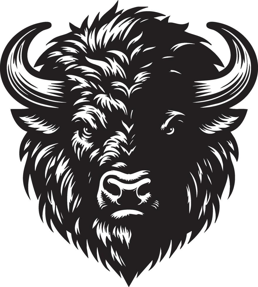 Fierce Bison with Sharp Horns and Intense Look vector