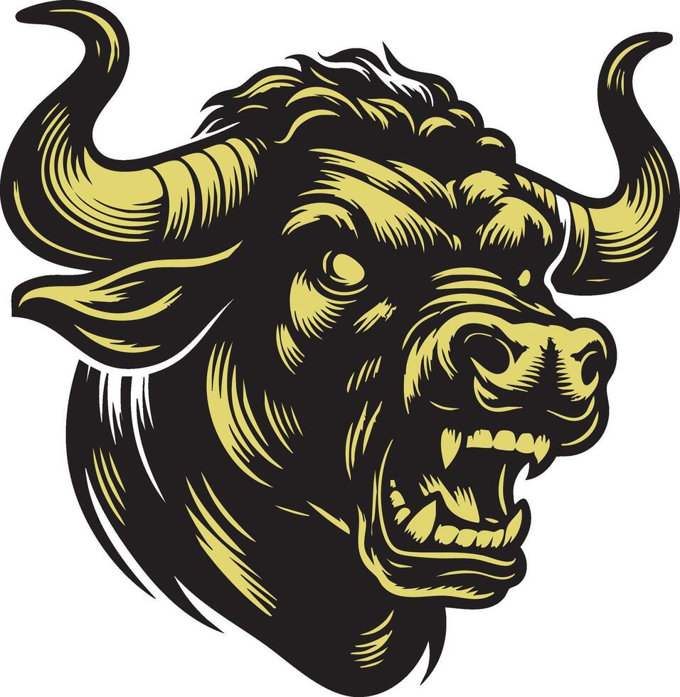 Ferocious Cow Head Illustration with Angry Expression vector