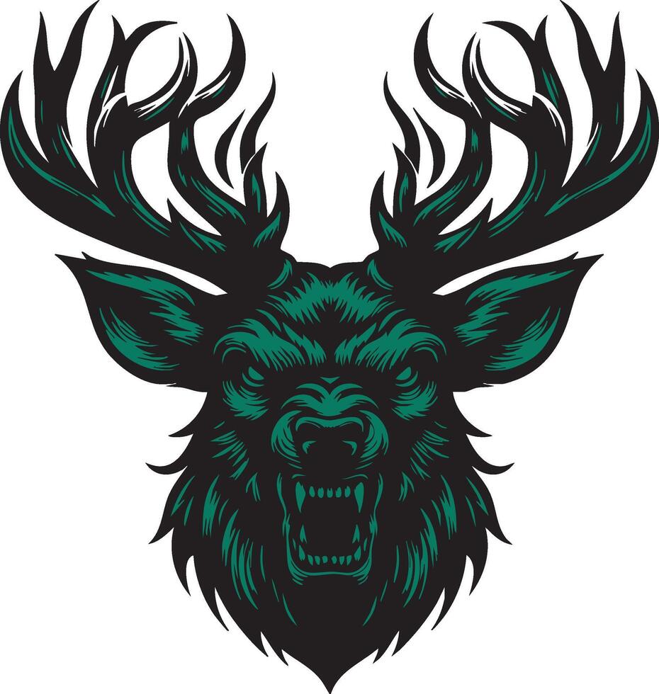 Ferocious Deer Head Illustration with Intense Expression vector