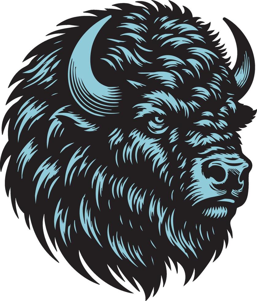 Fierce Bison with Sharp Horns and Intense Look vector