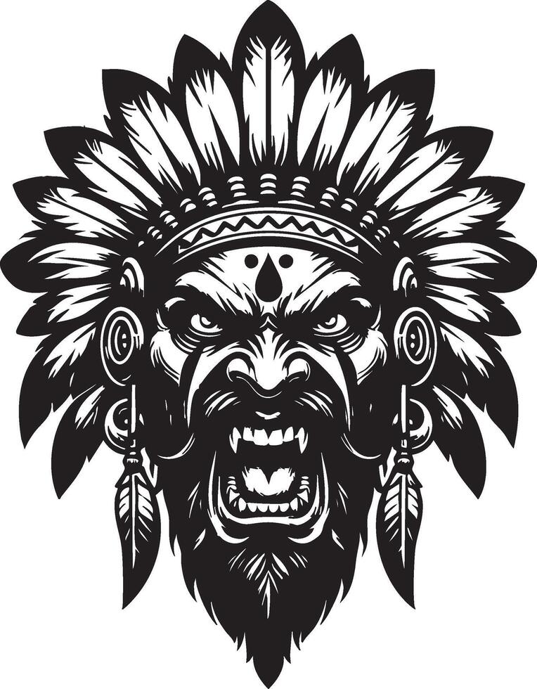 Intense Native American Head with Determined Look vector